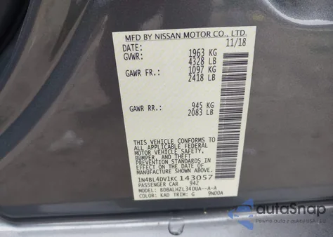 2019 Nissan Altima 2.5 Sv из США, поврежденный, VIN 1N4BL4DV1KC143057